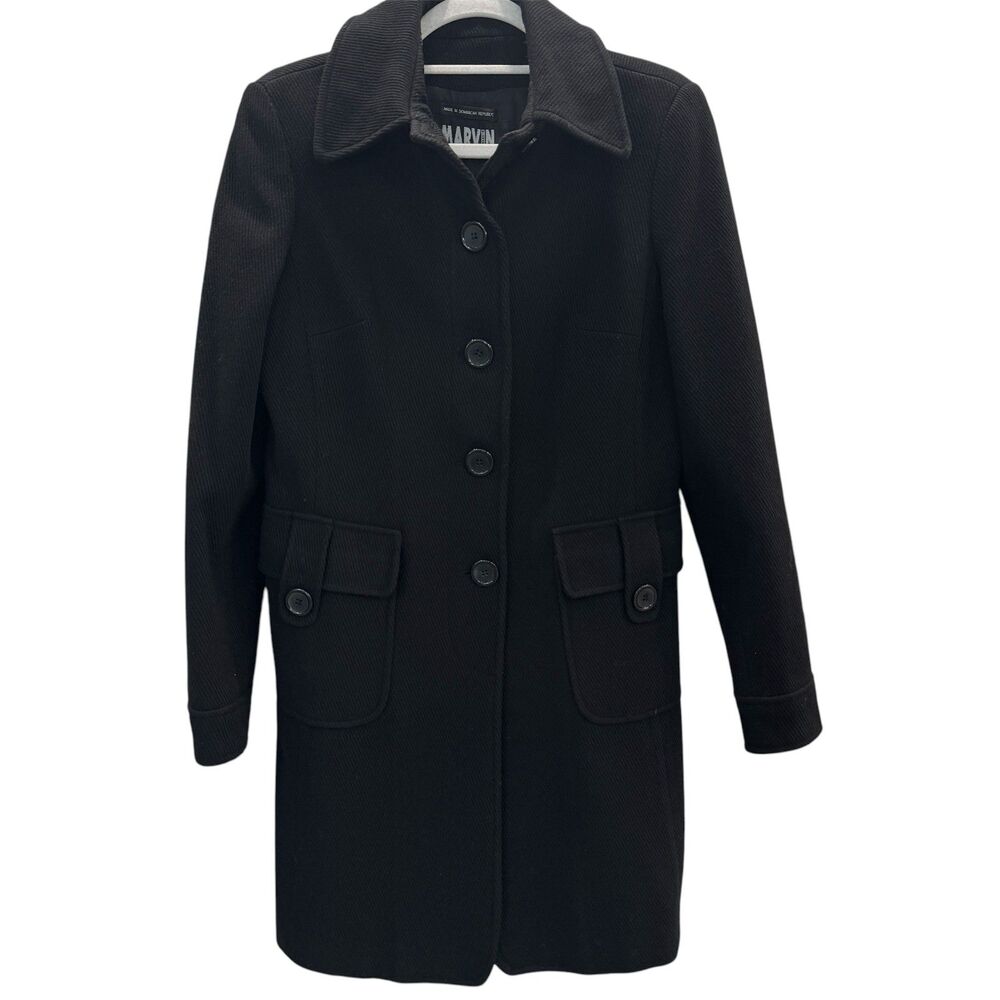 Marvin Richards Black Textured Pea Coat M Large Front Pockets Career Style M